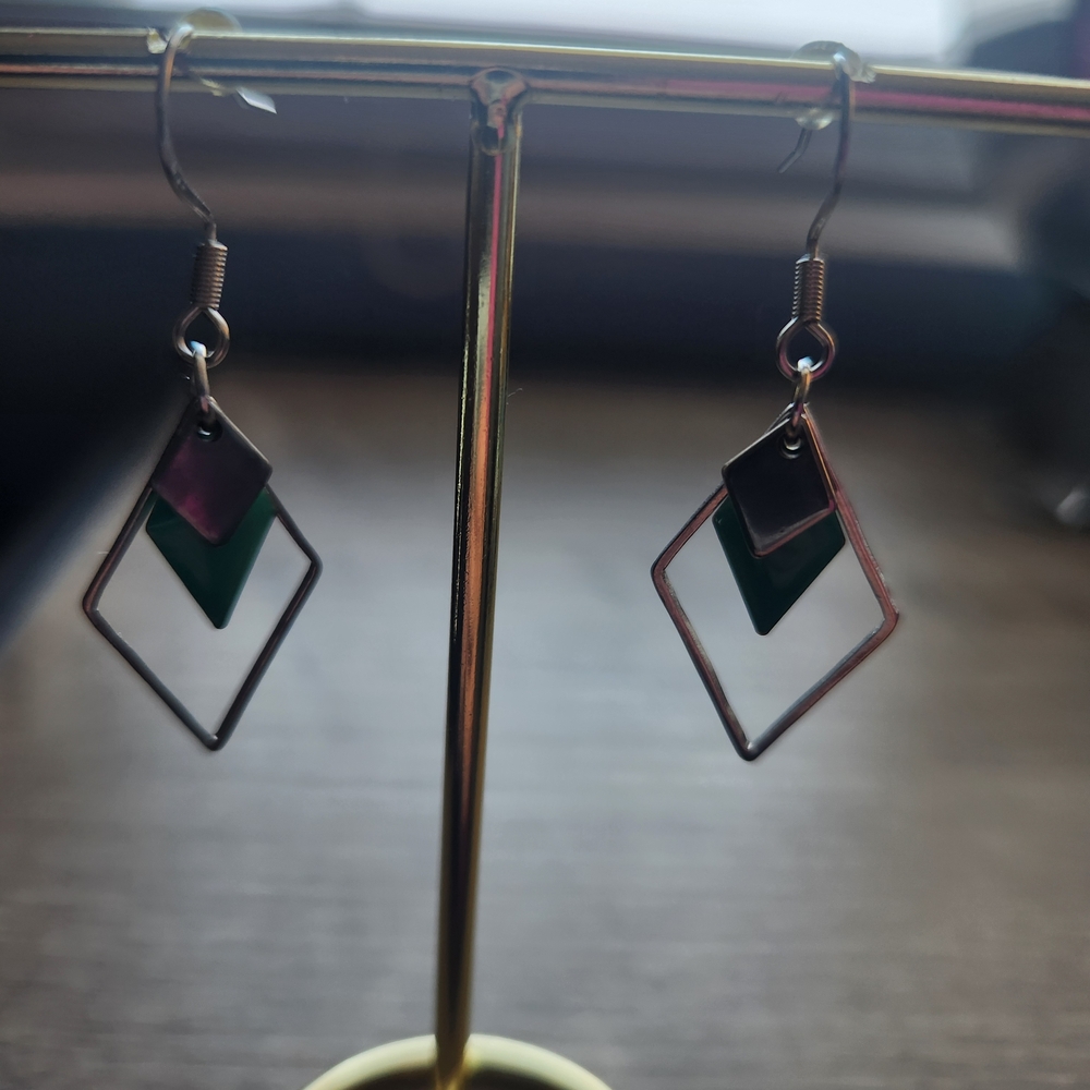 Geometric Green and Black Earrings